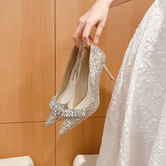 829-90 Wedding Bridal Shoes Pointed High Heels Women's Stiletto Heel Wedding Banquet Shoes - Image 1