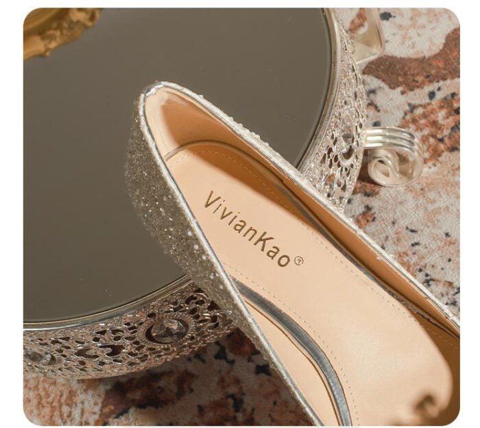 A29-52 Square Head Pearl Flat Chunky Heel Everyday Joker Niche Low Heel High Sense Bridesmaid Shoes Women - Image 9
