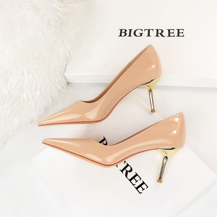 7122--1Leather high heels sexy party shoes metal stiletto shoes-Bigtree shoes - Image 4