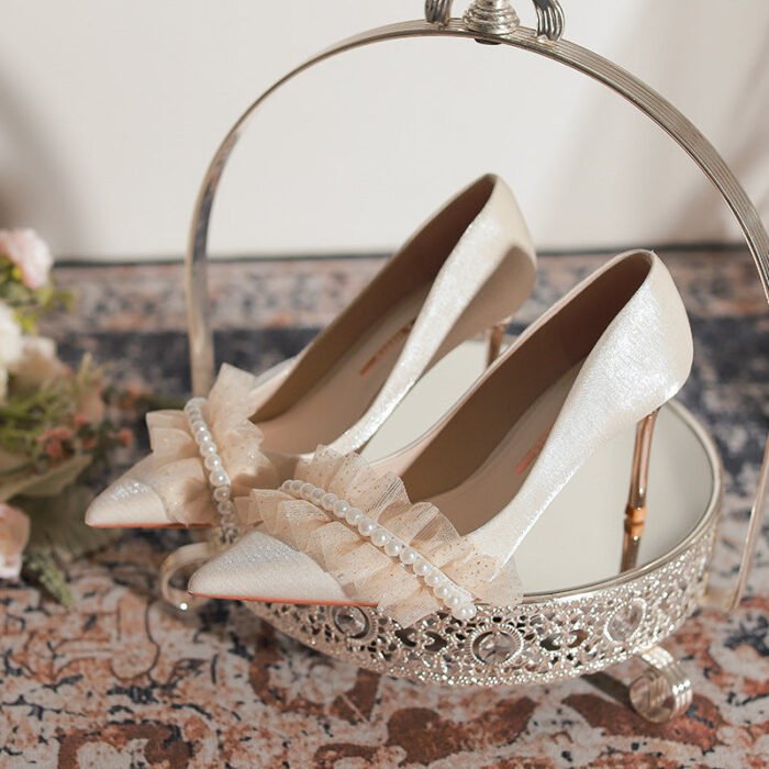 828-81 Pointed High Heels Women's Stiletto Heel New Wedding Shoes High-Grade Sense Xiuhe Wedding Dress Annual Meeting Pumps - Image 2