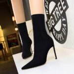 BIG TREE SHOES 315-1 European and American Simple Women's Boots Stiletto Heel Pedicure Slimming Pointed Lycra Elastic Booties