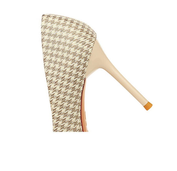 9283-1 European and American style houndstooth high-heeled high-heeled shallow-pointed pearl chain plaid women's shoes - Image 18