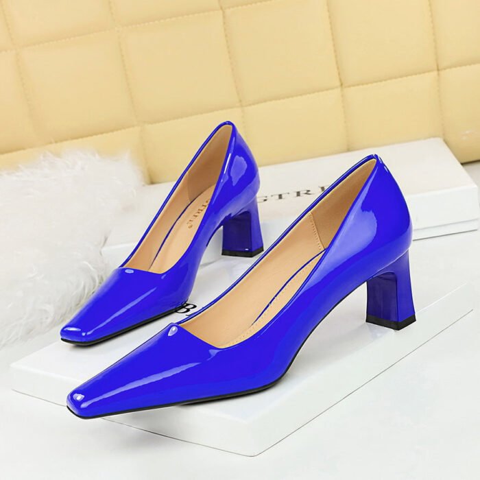 BIGTREE SHOES 6186-1 European and American Style Fashion Simple High Heel Chunky Heel Low-Cut Square Head Shiny Patent Leather Commuter's All-Matching Women's Thin Shoes - Image 4