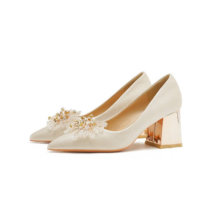 7118-10 High Heels Women's Pointed Toe Chunky Heel Wedding Shoes High-Grade Xiuhe Wedding Dress Engagement Annual Meeting Shoes - Image 5