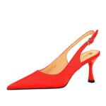 BIGTREE SHOES 3716-1 Korean Style Stylish Simple and Versatile Satin Women's Shoes High Heel Skinny Shallow Mouth Pointed-Toe Hollowed Back Strap Pumps - Image 5