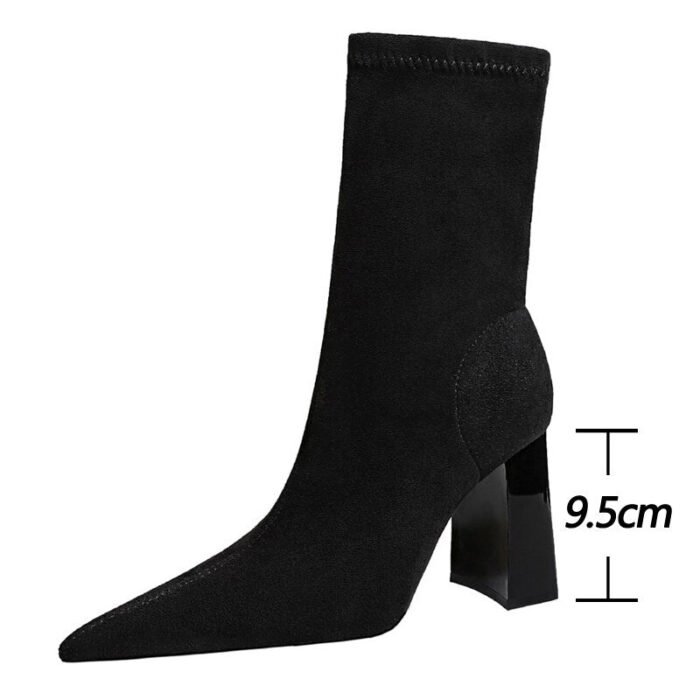 318-8Women's high heel boots suede thick heel ankle boots-Bigtree shoes - Image 2