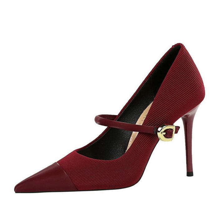 BIGTREE SHOES 9116-3 Korean style fashion banquet high heels women's shoes stiletto low-cut corduroy stitching pointed toe strap pumps - Image 5