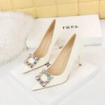 BIGTREE SHOES 9283-3 European and American Banquet High Heels Skinny Women's Shoes Stiletto Heel Shallow Mouth Pointed-Toe Metal Rhinestone Buckle Pumps - Image 4