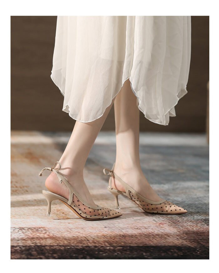 698-50 Mesh High Heels Women's New Hollow-out Elegant Fairy Fashion Back Open Shoes - Image 6