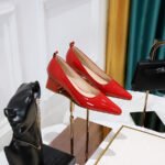 1235-1 Korean Fashion Simple Comfortable All-Matching Chunky Heel Mid Heel Patent Leather Shallow Mouth Pointed Business Ol Women's Thin Shoes