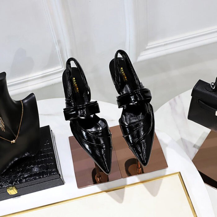 9862-1 Spring 2023 New Pointed Flat Back Empty All-Match Pleated Soft Leather Shoes Hollow Back Strap Women's Shoes - Image 4