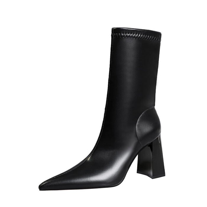 BIG TREE SHOES 318-12 European and American Fashion Sexy Nightclubs Thinner Thick Heel Super High Heel Pointed Toe Winter Short Boots Female Boots Ankle Boots - Image 5