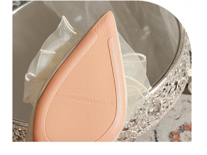 7118-16 Apricot High Heels Women's Pointed Toe Chunky Heel Wedding Shoes Niche High Sense Xiuhe Wedding Dress Engagement - Image 6