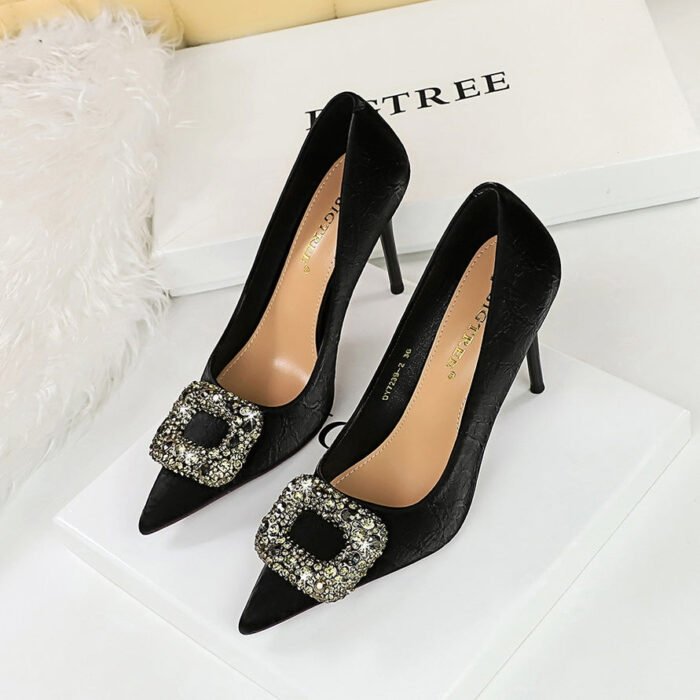 Bigtree Shoes 7239-K83 European and American Style Banquet High Heels Stiletto Low-Cut Pointed-Toe Super High Heel Women's Shoes Metal Rhinestone Buckle Pumps - Image 2