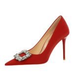 BIG TREE Shoes 3265-k5 European and American Fashion Banquet High Heels Women's Shoes Stiletto Heel Shallow Mouth Pointed Toe Rhinestone Buckle Pumps Women's - Image 5