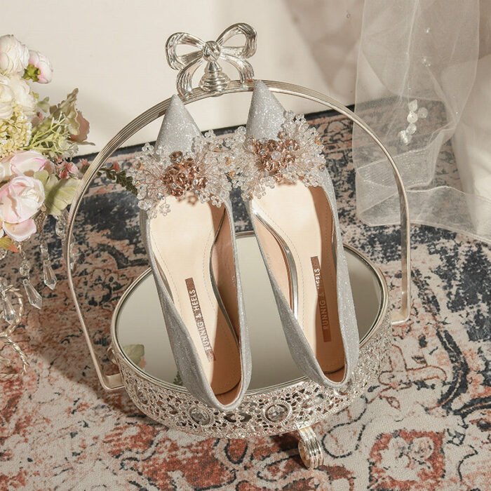 828-10 Pointed High Heel Shoes for Women Stiletto Wedding Shoes Bridal Shoes Crystal Shoes 31-Size 43 - Image 2
