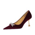 BIGTREE SHOES 1818-K80 Banquet Women's Shoes High Heel Shoes Xishi Suede Shallow Mouth Pointed Toe Rhinestone Buckle Metal Decorative High Heel Pumps - Image 5