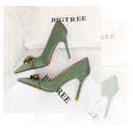 7239-1 European And American Fashion Slim Thin-heeled Super High-heeled Women's Shoes Shallow Pointed Big Metal Buckle Shoes - Image 22