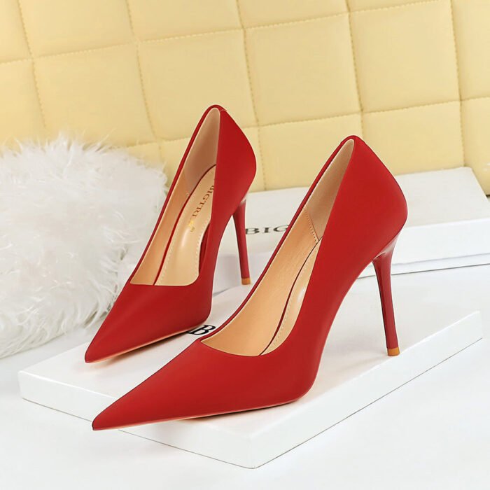 BIG TREE Shoes 3265-1 Korean Style Fashionable Simple Pedicure Slimming Ultra-High Heel Stiletto Low-Cut Pointed High Heel Shoes Women's Thin Shoes - Image 1