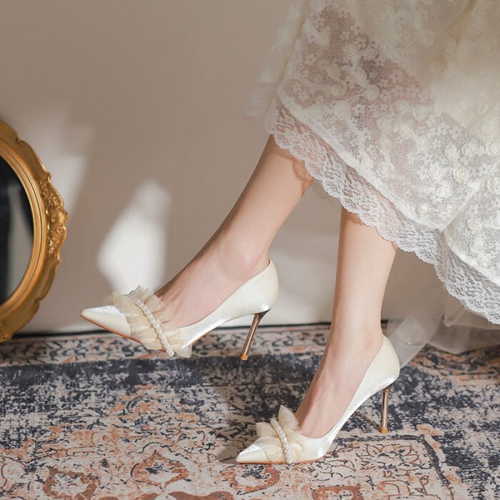 828-81 Pointed High Heels Women's Stiletto Heel New Wedding Shoes High-Grade Sense Xiuhe Wedding Dress Annual Meeting Pumps - Image 1