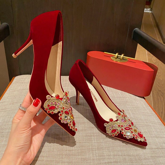 Runnig heels Runnig heels 878-66 Wedding Shoes Bridal Shoes Red High Heels for Women - Image 12