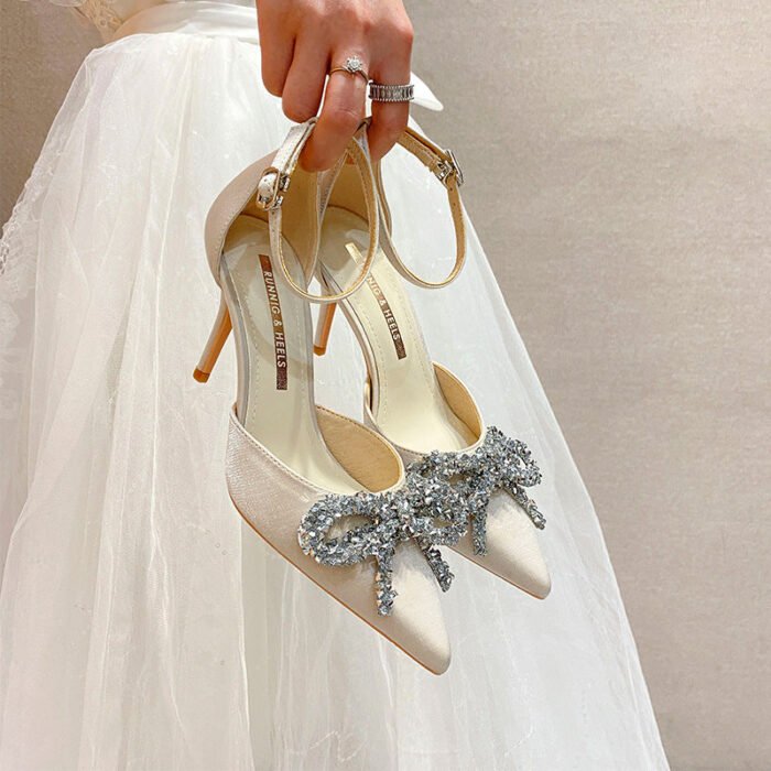 858-11 Pointed High Heels Women's New Buckle Rhinestone Bow Casual High-End Shoes - Image 1