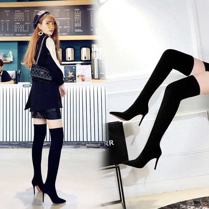 BIG TREE SHOES 315-6 European and American Fashion Minimalist Winter Women's Boots Stiletto Heel Suede Sexy Nightclubs Thinner over-the-Knee Boots - Image 4