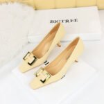 BIGTREE SHOES 6183-k23 European and American Fashion Business Ol High Heels Women's Shoes Wine Glass Heel Low-Cut Square Toe Metal Buckle Decoration Pumps - Image 2
