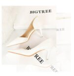 2928-2 retro European and American slim pedicure side hollow thin heel high heel shallow pointed stone pattern women's shoes - Image 11