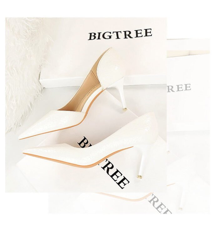 2928-2 retro European and American sexy slim pedicure side hollow thin heel high heel shallow pointed stone pattern women's shoes - Image 11