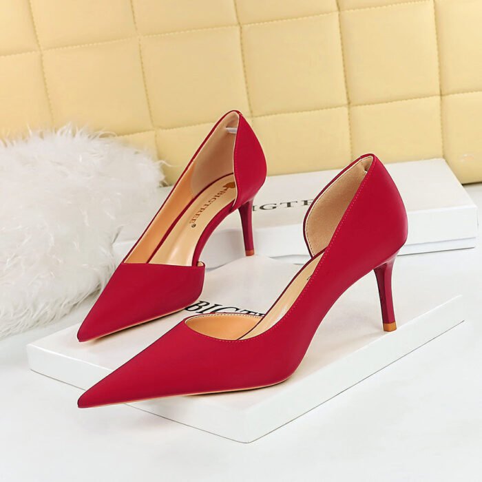 BIG TREE Shoes 3226-A2 Korean Style Simple High Heel Stiletto Low-Cut Pointed Side Hollow-out Business OL All-Matching High Heels Women's Shoes - Image 2