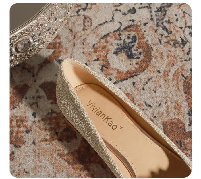 3118-6 Bridal Wedding Shoes Not Tired Women's French Flat Pointed Lace Elegant Single-Layer Shoes Pregnant Women Can Wear Daily - Image 11