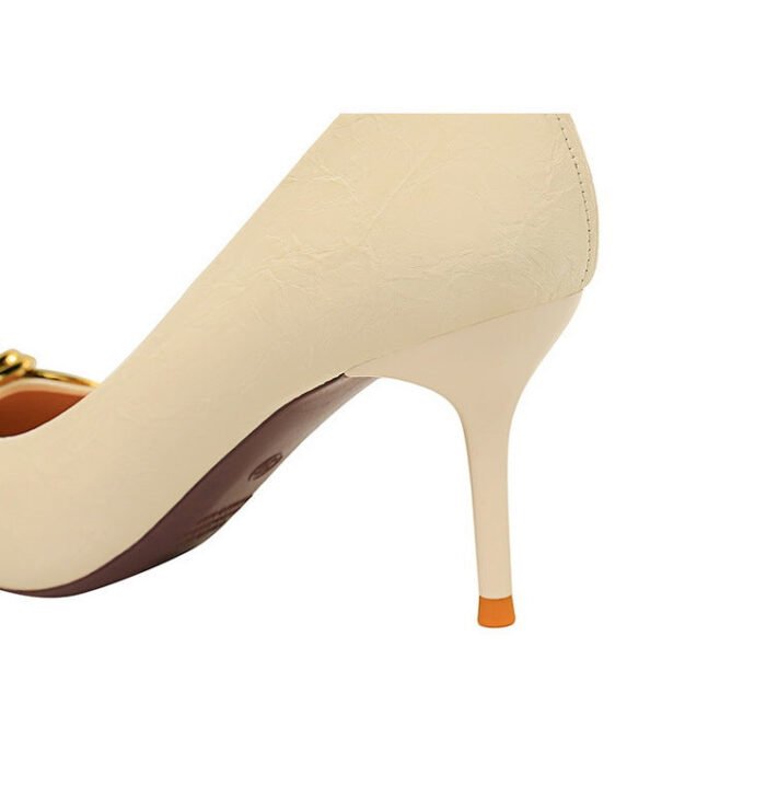 7239-A1 European and American fashion banquet women's shoes fine heel high heel shallow pointed metal buckle single shoes high heels - Image 25