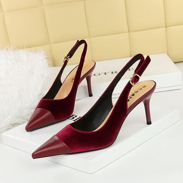 BIGTREE SHOES 8315-A1 Banquet High Heels Women's Hollow Shoes Pointed Toe Stitching Pointed Toe Xishi Suede Hollow out Back Strap Pumps - Image 4