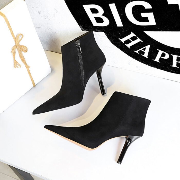 Bigtree Shoes 1619-5 European and American Simple Sexy Nightclubs Thinner Stiletto Heel Suede Pointed-Toe Side Zip Women's Boots Ankle Boots - Image 3