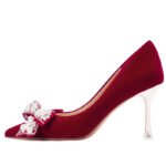 Runnig heels C888-17 Red Wedding Shoes Pointed Toe Bridal Shoes Versatile Wedding Dress Women's Butterfly High Heels - Image 5
