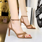 927-A5 European and American Style Summer Ankle-Strap High Heels Stiletto Heel Suede Hollow-out Open Toe Cross Strap Women's Sandals BIG TREE SHOES - Image 2