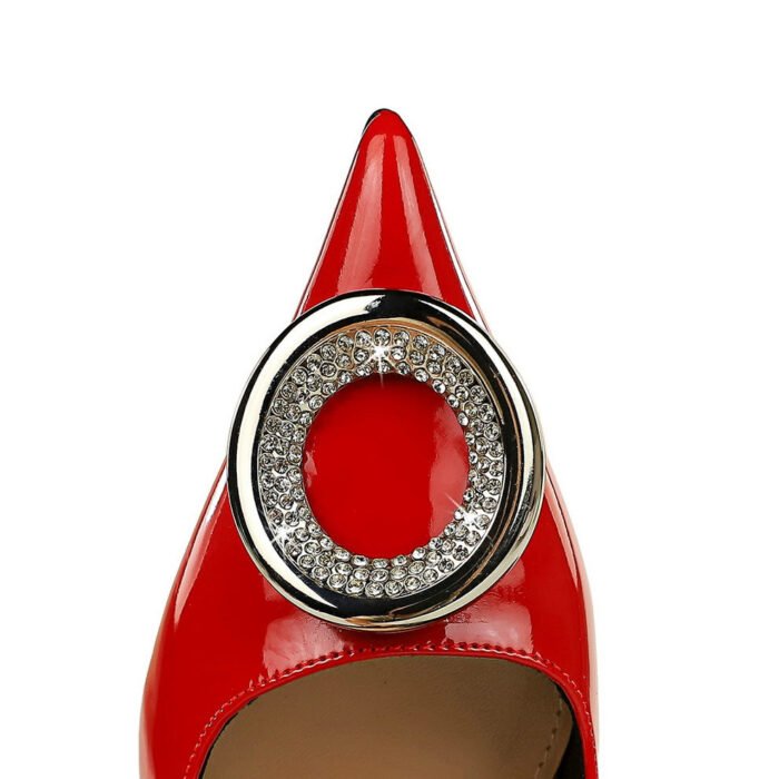 Bigtree Shoes 6122-K61 European and American Style High Heels Women's Shoes Stiletto Heel Shiny Patent Leather Shallow Mouth Pointed-Toe Metal Rhinestone Buckle Women's Shoes - Image 4