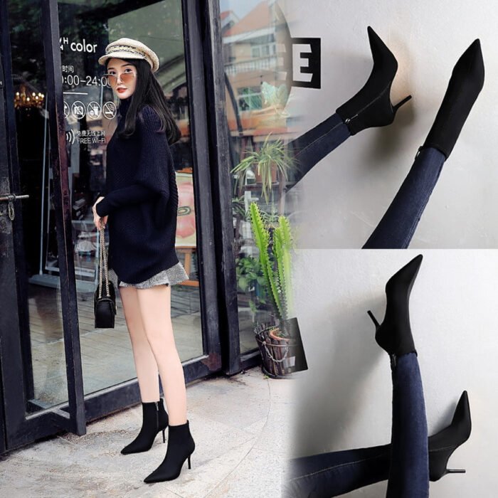 Bigtree Shoes 8788-1 European and American Style Ankle Boots Stiletto Heel Pointed Stretch Lycra Sexy Nightclubs Thinner Ankle Boots Skinny Boots - Image 2