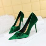 3391-27 European and American Fashion Banquet High Heel Shoes Stiletto Heel Shallow Mouth Pointed Toe Xi Shi Suede Bow Pumps