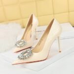 BIG TREE SHOES 3391-k29 European and American Style Fashionable High Heels Stiletto Heel Shallow Mouth Pointed-Toe Retro Patent Leather Snake Pattern Rhinestone Buckle Women's Shoes - Image 3