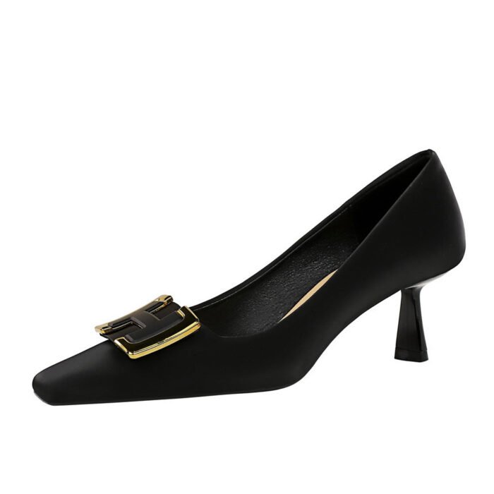 BIGTREE SHOES 6183-k23 European and American Fashion Business Ol High Heels Women's Shoes Wine Glass Heel Low-Cut Square Toe Metal Buckle Decoration Pumps - Image 5