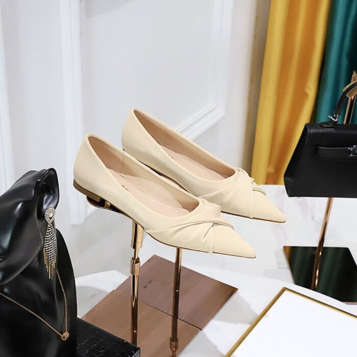 1233-1 Korean Style Spring and Autumn Fashion Elegant All-Matching Comfortable Flat Heel Women's Shoes Shallow Mouth Pointed-Toe Bowknot Pumps Women's Shoes - Image 4