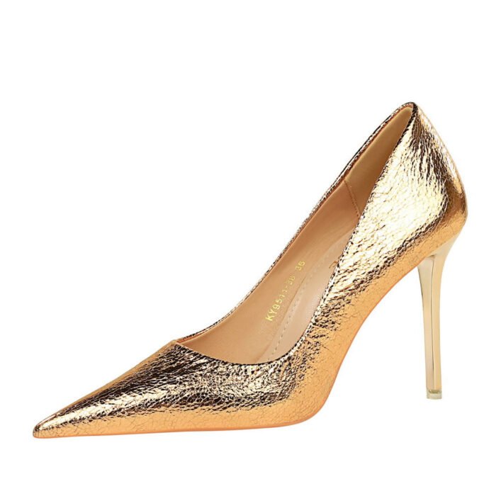 BIG TREE SHOES 9511-38 Retro European American Style Banquet High Heels Women's Shoes Metal Heel High Heel Low-Cut Pointed Sequined Women's Shoes - Image 5