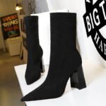 318-8Women's high-heeled boots suede thick ankle boots pointed shoes-Bigtree shoes