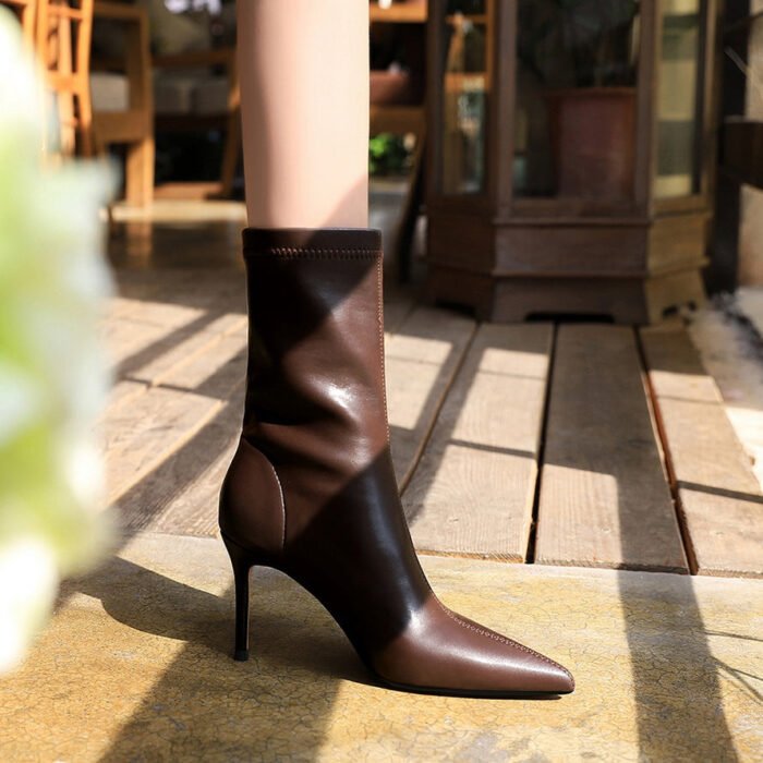 BIG TREE SHOES 315-a12 European and American Style Fashion Simple Stiletto Heel Shallow Mouth Pointed Toe Sexy Nightclubs Thinner Ankle Boots Female Boots - Image 1