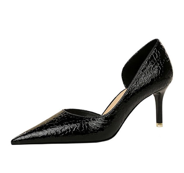 2928-2 retro European and American sexy slim pedicure side hollow thin heel high heel shallow pointed stone pattern women's shoes - Image 24