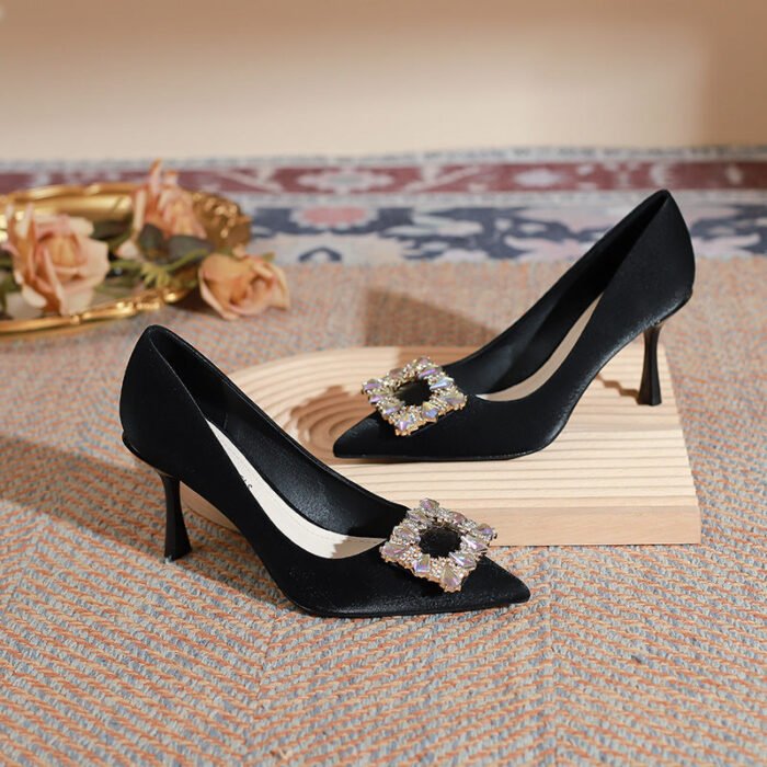899-101 High Heels Women Houndstooth Pointed Toe Low-Cut Shoes Large and Small Size 32-Size 40 - Image 1