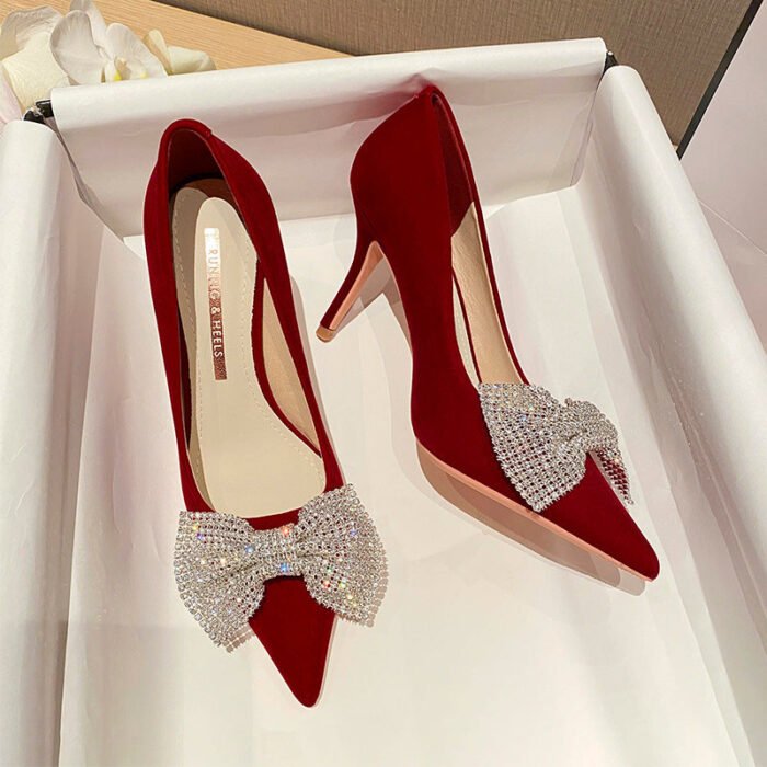 Runnig heels Runnig heels 878-48 Wedding Shoes Bridal Shoes Xiuhe Wedding Dress Two-Way Red High Heels New Single Layer Shoes Large and Small Size - Image 5