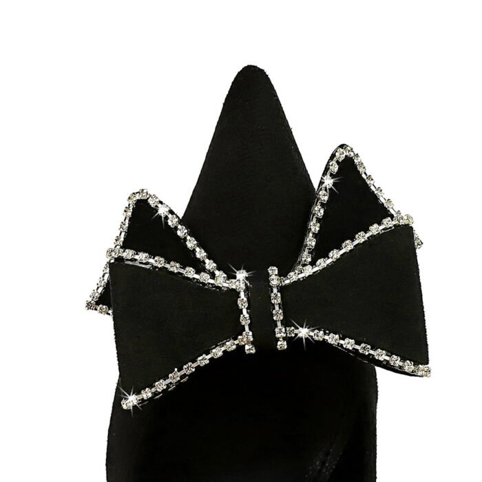 Big Tree Shoes 9511-H7 European and American Sexy Nightclub Super High Heel Women's Shoes Stiletto Suede Shallow Mouth Pointed Toe Rhinestone Bow Pumps - Image 4